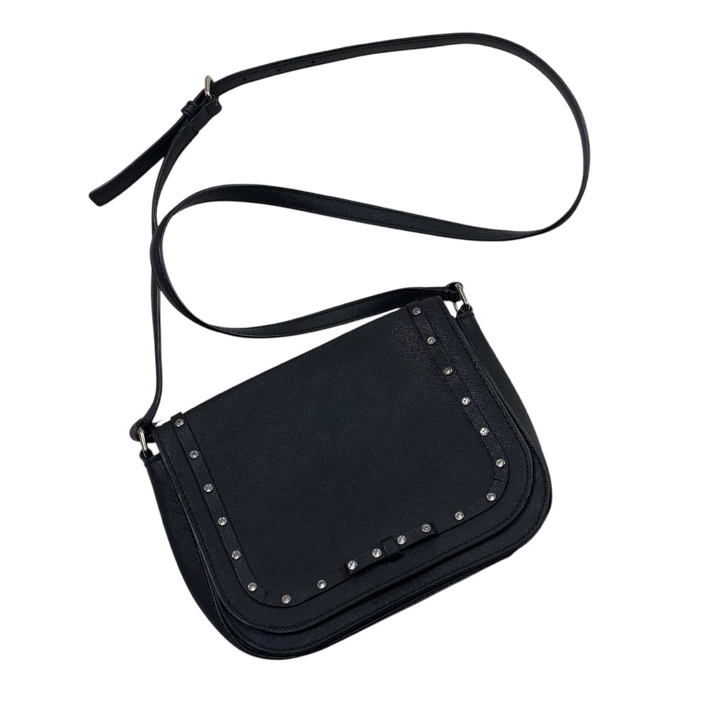 Kate Spade Black Saffiano Leather Rhinestone Embellished Small Crossbody Bag